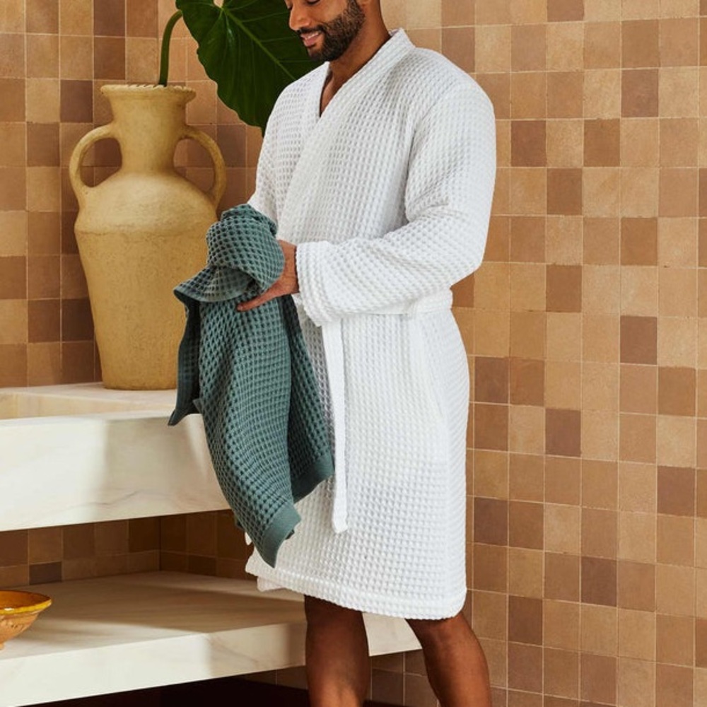 White Waffle Knit Bathrobe